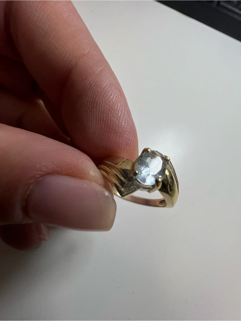 10K Yellow Gold Solitaire Ring with Aquamarine Color Gemstone
